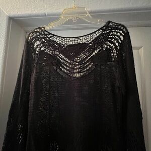 Black Crochet Knit Top